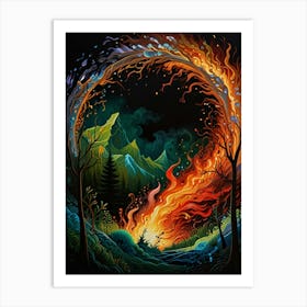 Fire In The Forest Art Print