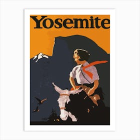 Yosemite, Lady On A Donkey, USA Art Print