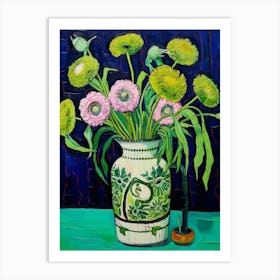 Flowers In A Vase Still Life Painting Scabiosa 1 Art Print