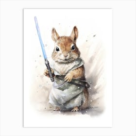 Baby Squirrel As A Jedi Watercolour 3 Art Print