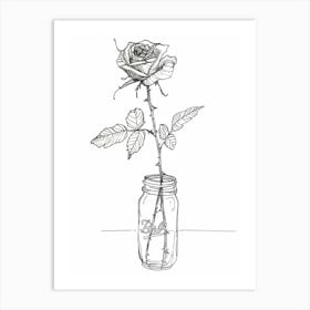 English Rose In A Jar Line Drawing 4 Art Print