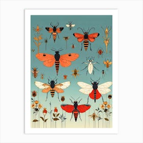 Bees And Butterflies 1 Art Print