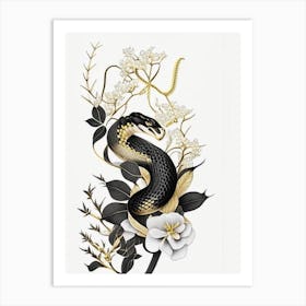 Forest Cobra Snake Gold And Black Art Print