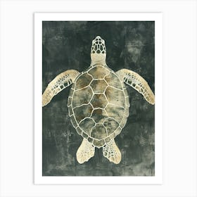 Dark Green Vintage Textured Sea Turtle 1 Art Print