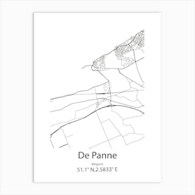 De Panne,Belgium Minimalist Map Art Print