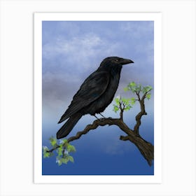 Raven on a branch Digital painting Art Print