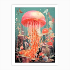 Jellyfish Retro Space Collage 4 Art Print