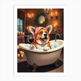 Corgi In The Bath Art Print