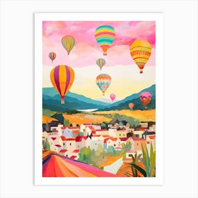 Hot Air Ballons In Capodoccia Turkey Travel Painting Housewarming Colourful Art Print