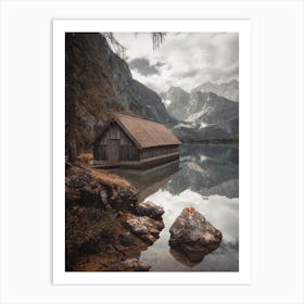 Moody Boat House On Lake Art Print