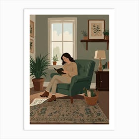 Woman Reading In The Living Room 1 Art Print