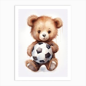Football Soccer Ball Teddy Bear Painting Watercolour 5 Art Print
