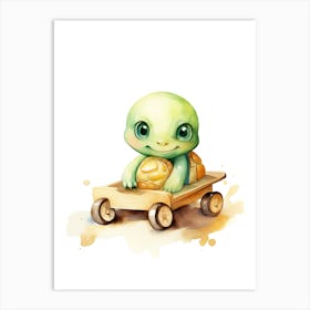 Baby Turtle On A Toy Car, Watercolour Nursery 1 Art Print