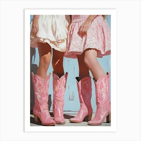 Two Girls In Pink Cowboy Boots 1 Art Print