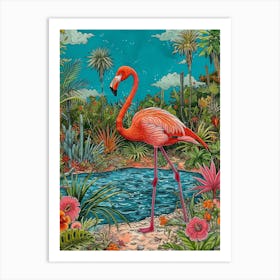 Greater Flamingo Las Coloradas Mexico Tropical Illustration 6 Art Print