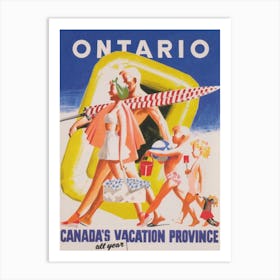 Ontario Canada's Vacation Province, Family at Beach Vintage Travel Poster Art Print