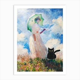 Claude Monet Suzanne Hoschede Woman With An Umbrella And A Black Cat Art Print