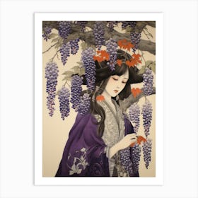 Fuji Wisteria Vintage Japanese Botanical And Geisha Art Print