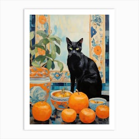 Black Cat With Oranges 2 Art Print