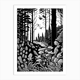 Running Pine Wildflower Linocut Art Print