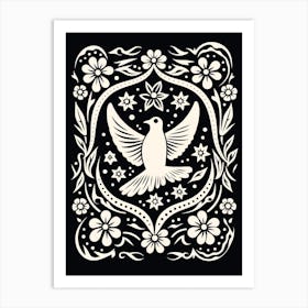 B&W Bird Linocut Dove 2 Art Print