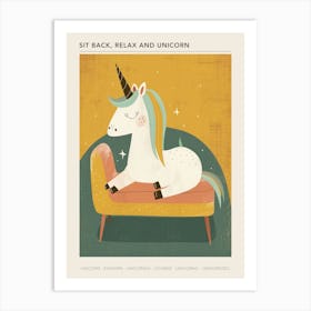 Unicorn Relaxing On The Sofa Muted Pastels 2 Poster Art Print