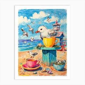 Seagulls On The Beach 2 Art Print