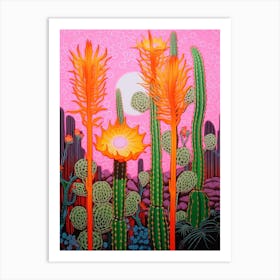 Mexican Style Cactus Illustration Fishhook Cactus 1 Art Print
