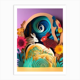 Rabbits In The Forest-Reimagined Art Print