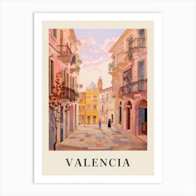 Valencia Spain 2 Vintage Pink Travel Illustration Poster Art Print