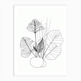 Boho Plant Bouquet Line Art 2 Art Print