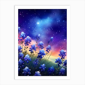 Bluebonnet Wildflower With Starry Sky (3) Art Print