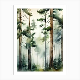 Appalachian Mountains of Misty Pines Watercolor Print of Evergreen Forest..151 Art Print