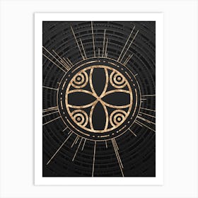 Geometric Glyph Symbol in Gold with Radial Array Lines on Dark Gray n.0250 Art Print