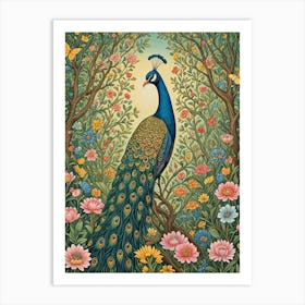 Peacock In The Floral Forest Art Print