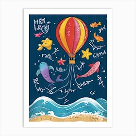 Cartoon Illustration Of A Vibrant Helium Balloon Embellished With Playful Designs Of Children At A (2) Art Print