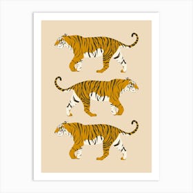 Walking Tiger Trio - Beige Art Print
