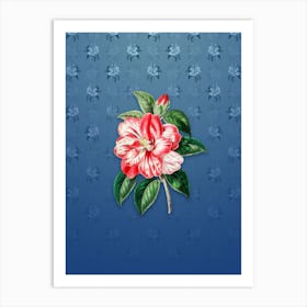 Vintage Japanese Camelia Botanical on Bahama Blue Pattern n.2400 Art Print