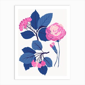 Pink Roses Boho Botanical Art Print