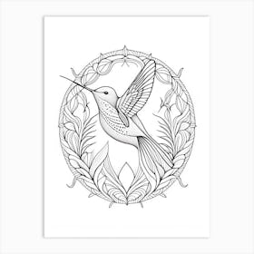 Hummingbird And Mandala Retro Minimal Art Print