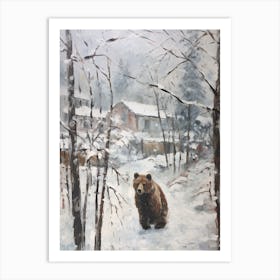 Vintage Winter Animal Painting Brown Bear 1 Art Print