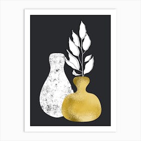 Gold Vase With Leaves Art Print