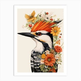 Bird With A Flower Crown Woodpecker 2 Art Print