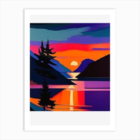 Square Lake And Tree Sunset Art Print