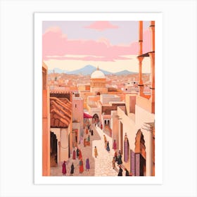 Marrakech Morocco 4 Vintage Pink Travel Illustration Art Print