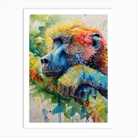 Baboon Colourful Watercolour 2 Art Print