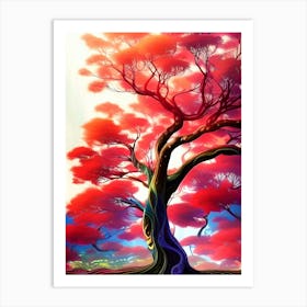 Autumn Fall Tree Landscape Peaceful Artwork Nature Branches Truck Colorful Fall Color Leaves Art Print