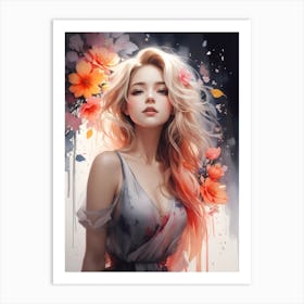 Girl With Flowers Art Print