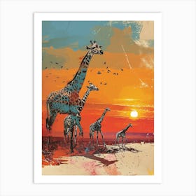 Group Of Giraffes In The Sunset 1 Art Print
