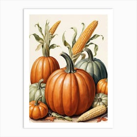 Holiday Illustration With Pumpkins, Corn, And Vegetables (31) Art Print
